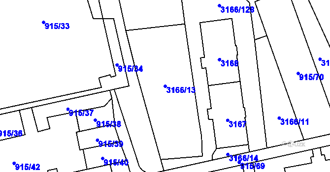 Parcela st. 3166/13 v KÚ Karviná-město, Katastrální mapa