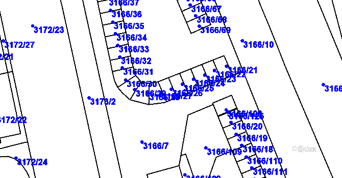 Parcela st. 3166/26 v KÚ Karviná-město, Katastrální mapa