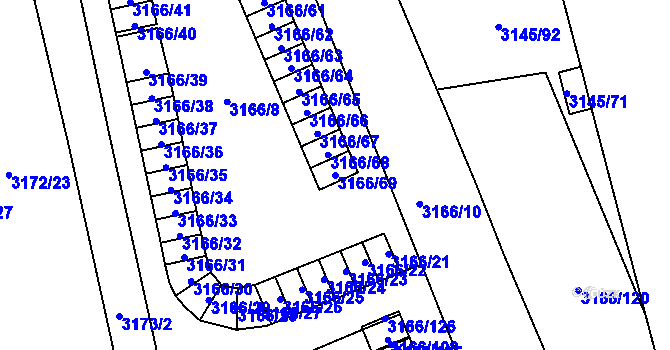 Parcela st. 3166/69 v KÚ Karviná-město, Katastrální mapa