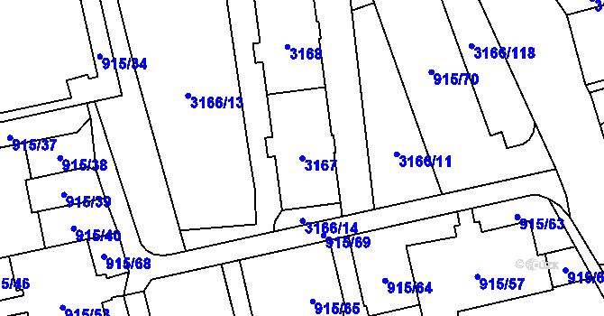 Parcela st. 3167 v KÚ Karviná-město, Katastrální mapa