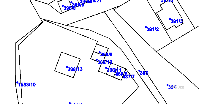 Parcela st. 388/9 v KÚ Ráj, Katastrální mapa