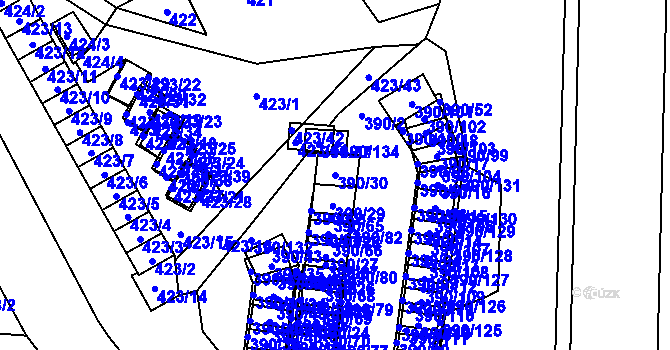 Parcela st. 390/30 v KÚ Ráj, Katastrální mapa