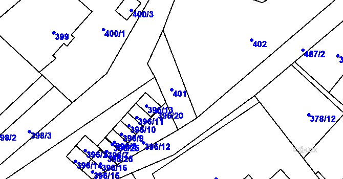 Parcela st. 401 v KÚ Ráj, Katastrální mapa