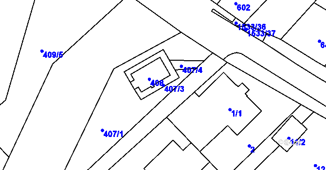 Parcela st. 407/3 v KÚ Ráj, Katastrální mapa