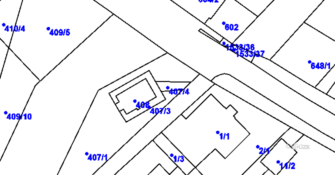 Parcela st. 407/4 v KÚ Ráj, Katastrální mapa