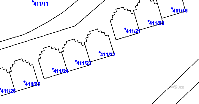 Parcela st. 411/22 v KÚ Ráj, Katastrální mapa