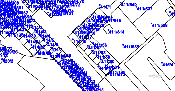 Parcela st. 411/57 v KÚ Ráj, Katastrální mapa