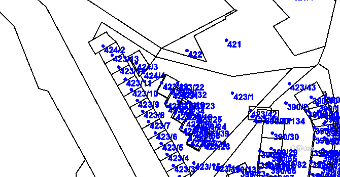 Parcela st. 423/20 v KÚ Ráj, Katastrální mapa