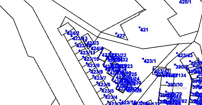 Parcela st. 423/29 v KÚ Ráj, Katastrální mapa