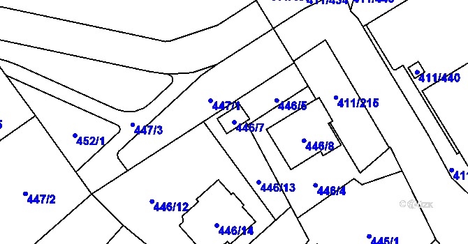 Parcela st. 446/7 v KÚ Ráj, Katastrální mapa