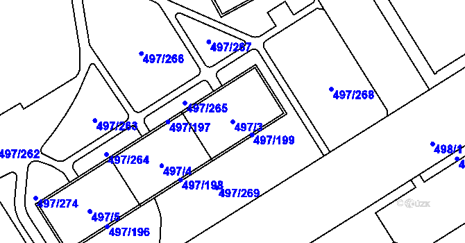 Parcela st. 497/3 v KÚ Ráj, Katastrální mapa