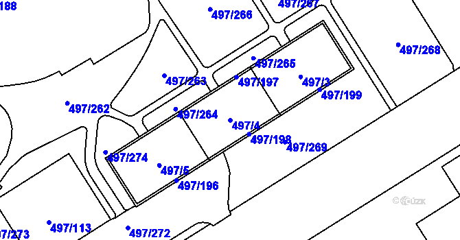Parcela st. 497/4 v KÚ Ráj, Katastrální mapa
