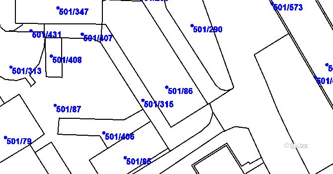 Parcela st. 501/86 v KÚ Ráj, Katastrální mapa