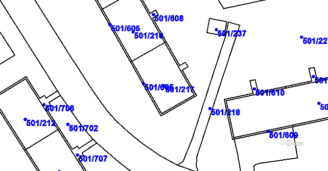 Parcela st. 501/217 v KÚ Ráj, Katastrální mapa