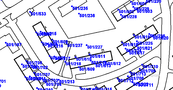 Parcela st. 501/227 v KÚ Ráj, Katastrální mapa