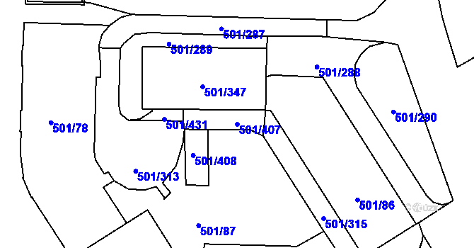 Parcela st. 501/407 v KÚ Ráj, Katastrální mapa