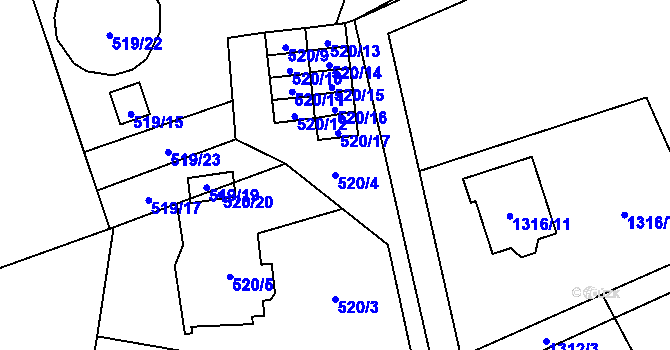 Parcela st. 520/4 v KÚ Ráj, Katastrální mapa