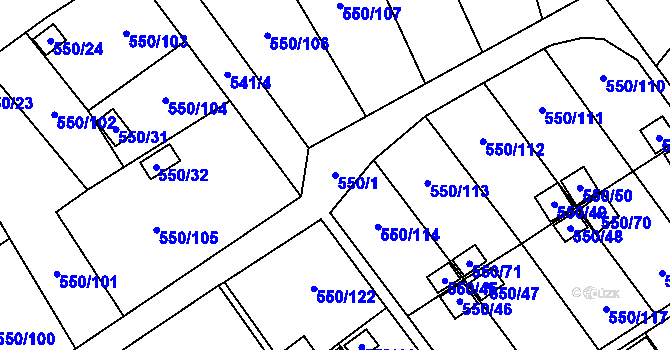 Parcela st. 550/1 v KÚ Ráj, Katastrální mapa