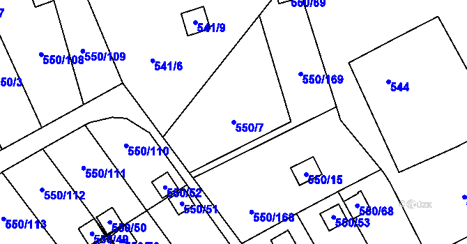 Parcela st. 550/7 v KÚ Ráj, Katastrální mapa