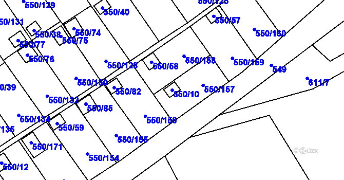Parcela st. 550/10 v KÚ Ráj, Katastrální mapa