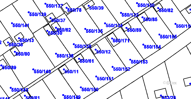 Parcela st. 550/12 v KÚ Ráj, Katastrální mapa