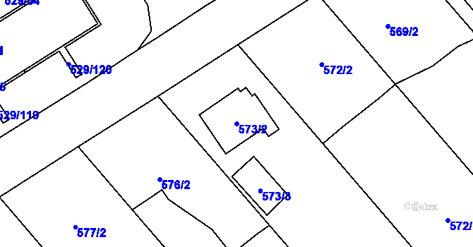 Parcela st. 573/2 v KÚ Ráj, Katastrální mapa