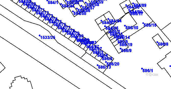 Parcela st. 584/87 v KÚ Ráj, Katastrální mapa