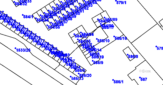 Parcela st. 586/2 v KÚ Ráj, Katastrální mapa