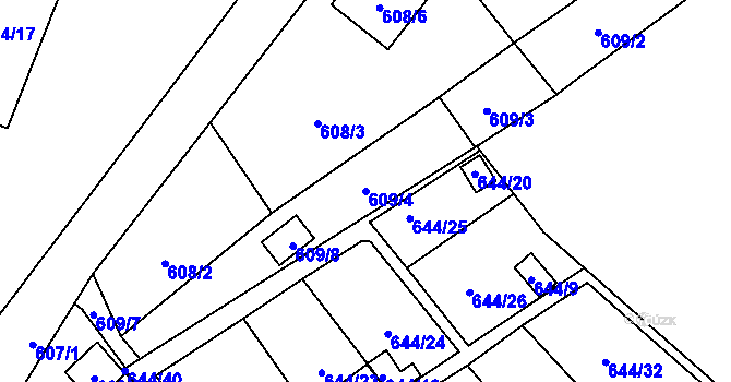 Parcela st. 609/4 v KÚ Ráj, Katastrální mapa