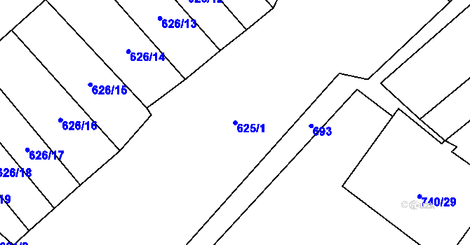 Parcela st. 625/1 v KÚ Ráj, Katastrální mapa