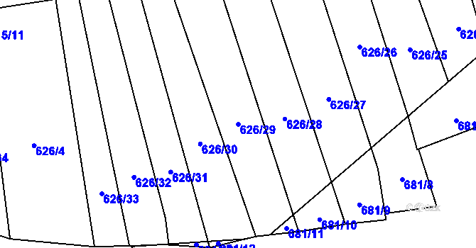 Parcela st. 626/29 v KÚ Ráj, Katastrální mapa