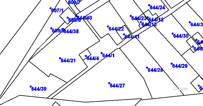 Parcela st. 644/1 v KÚ Ráj, Katastrální mapa
