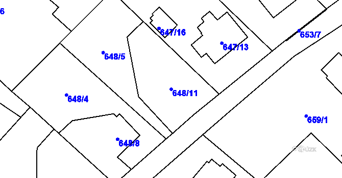 Parcela st. 648/11 v KÚ Ráj, Katastrální mapa