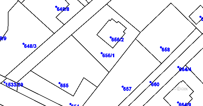 Parcela st. 656/1 v KÚ Ráj, Katastrální mapa