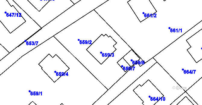 Parcela st. 659/3 v KÚ Ráj, Katastrální mapa