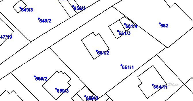 Parcela st. 661/2 v KÚ Ráj, Katastrální mapa