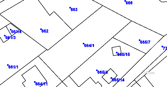 Parcela st. 664/1 v KÚ Ráj, Katastrální mapa