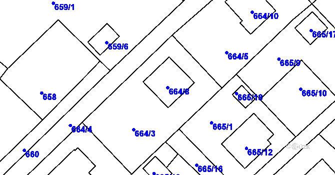 Parcela st. 664/8 v KÚ Ráj, Katastrální mapa