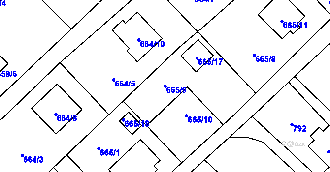 Parcela st. 665/9 v KÚ Ráj, Katastrální mapa