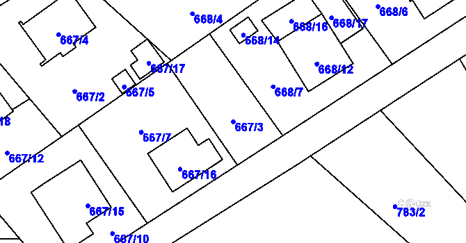 Parcela st. 667/3 v KÚ Ráj, Katastrální mapa