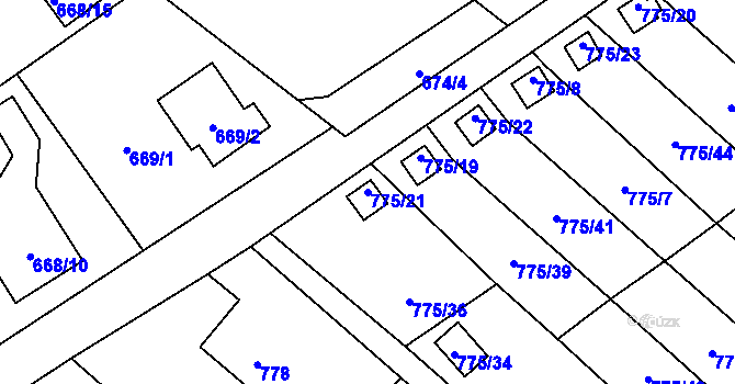 Parcela st. 775/21 v KÚ Ráj, Katastrální mapa