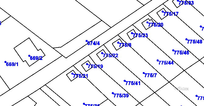 Parcela st. 775/22 v KÚ Ráj, Katastrální mapa