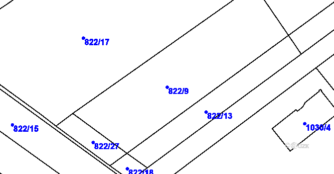 Parcela st. 822/9 v KÚ Ráj, Katastrální mapa