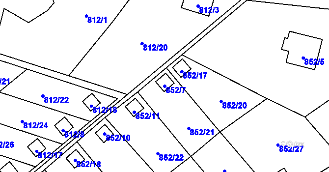 Parcela st. 852/7 v KÚ Ráj, Katastrální mapa