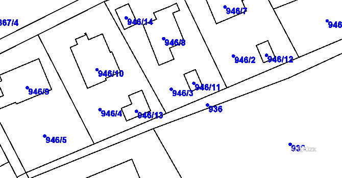 Parcela st. 946/3 v KÚ Ráj, Katastrální mapa