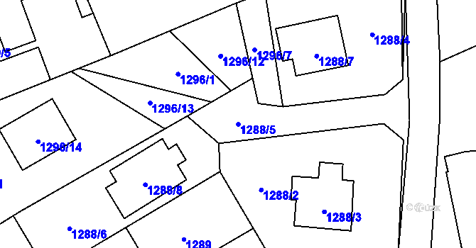 Parcela st. 1288/5 v KÚ Ráj, Katastrální mapa