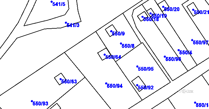 Parcela st. 550/64 v KÚ Ráj, Katastrální mapa