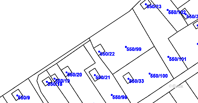 Parcela st. 550/22 v KÚ Ráj, Katastrální mapa