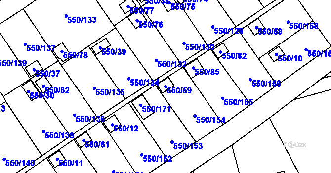 Parcela st. 550/59 v KÚ Ráj, Katastrální mapa
