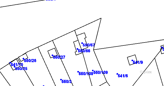 Parcela st. 550/67 v KÚ Ráj, Katastrální mapa
